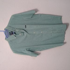Chaps Green/yellow plaid short sleeve button up shirt